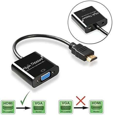 HDMI to VGA Adapter Converter Male to Female, Mujin Treasure Gold Plated 1080P Hdmi to Vga with 3.5mm Audio Port and Power Support, Micro USB Chargingr Cable and Audio Cable included ( black)