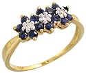 14k Gold Floral Cluster Ring, w/ 0.66 Total Carat Weight Brilliant Cut Blue Sapphire Stones & Diamonds, 1/4" (7mm) wide