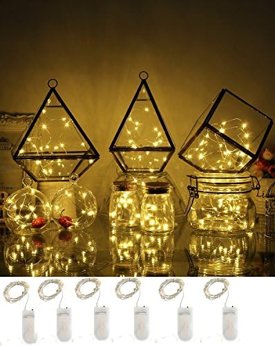 String Lights 6pcs 20 LED Battery Operated Indoor and Outdoor Lighting Ultra Thin String Silver Wire LED Starry Light for For Wedding Centerpiece Dinner Party Decoration, Fairy Dress Costume Making (warm white)