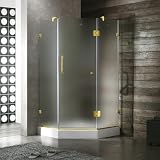 36 x 36 Frameless Neo-Angle Shower Enclosure with Base Finish: Polished Brass, Glass Type / Door Configuration: Clear / Reversible Door, Size: 36 x 36