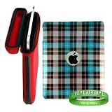 Apple iPad Ruby Red Snug Fit Canteen Style Hard Cube Case with Tilt Stand for Apple Ipad Tablet ( 3G , wifi , WiFi + 3G, MB292LL/A Tablet ) + Stylishly Designed Blue Plaid iPad Hard Snap On Case + VG Live * Laugh * Love Silicone Wrist band!!!