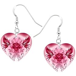 Heart Pink Tribal Butterfly Rose Earrings