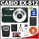 Casio Exilim EX-S12 Digital Camera (Green) + 8GB Memory Card + Spare NP-60 Battery + Case + Cameta Bonus Accessory Kit