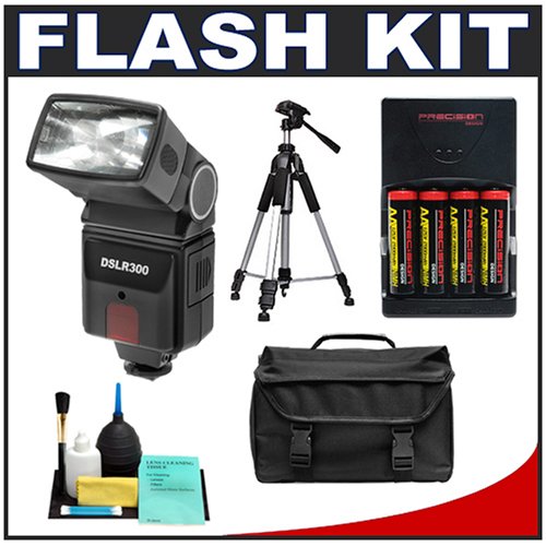 Childrens Toyshop  Photo : Precision Design DSLR300 Universal High Power Auto Flash with Zoom/Bounce/Swivel Head for Digital SLR Cameras + Tripod + Batteries + Charger + Case + Cleaning Kit