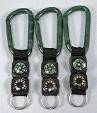 LOT OF 3 NEW Carabiner Clip With Thermometer & Compass
