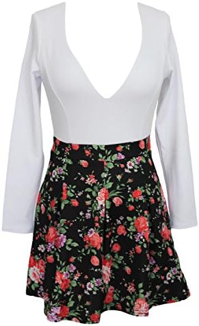 Singlevillage Women's Sweet Plunging Neck Floral Skater Dress White Medium