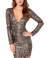 Sexy Glittering Sequined Short Long Sleeves Bodycon Dress 
