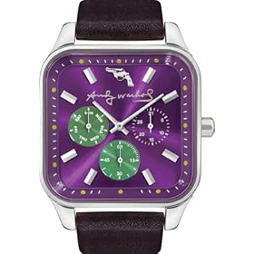 Andy Warhol Unisex The Fifteens Leather Strap and Purple Dial Watch #ANDY143