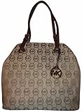 IMAGE OF Women's Michael Kors Purse Handbag Items Grab Bag Jacquard Beige/Ebony/Mocha