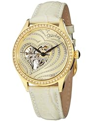 Stuhrling Original Womens 429.2235P31 Amour Aphrodite Temptation Automatic Skeleton Swarovski Crystals White Leather Strap Watch