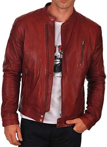 SkinOutfit Men's Leather Biker Jacket 172 Large Maroon
