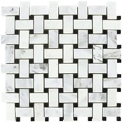 Carrara (Carrera) Venato Basketweave 1x2" Honed Mosaic Tile