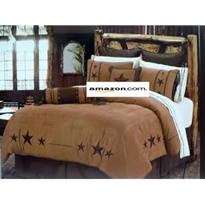 Western Bedding Rustic Lodge Embroidered Star Barbwire 5 Piece Twin
