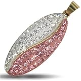 Image of Jewelco London 9ct Yellow Gold Glitter Oval Leaf Pendant set with Pink and Clear Crystals