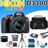Nikon D3100 D-3100 Digital SLR Camera w/ Nikon 18-55mm F/3.5-5.6g Vr Af-s Dx Nikkor Lens + 3 Extra Lens, 32gb Sdhc Memory, Reader, Aluminum Tripod, Hdmi Cable and More