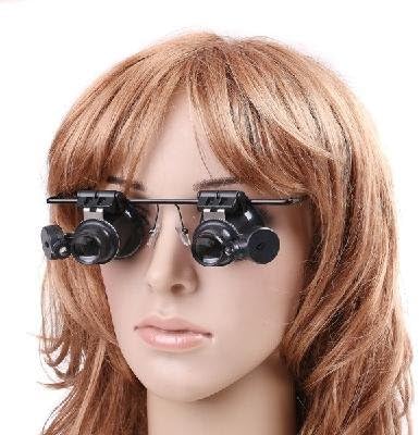 20X Magnification 2 Glasses Gauge Lens Type Watch Repair Magnifier LED Light
