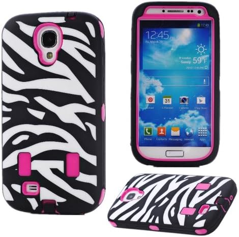 iBest4u Zebra Pattern Hybrid High Impact Combo Soft Rubber Hard Case Cover For Samsung Galaxy S4 S IV i9500 (Hot Pink £©