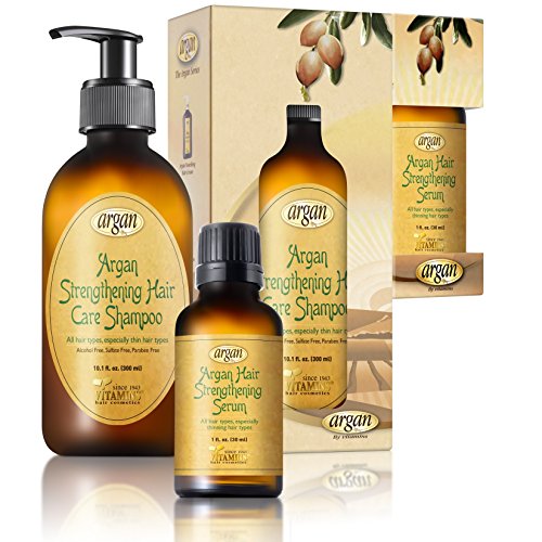 Argan Hair Strengthening Shampoo & Serum Kit - Premium Set to Promote Healthy, Full & Shiny Hair - Moroccan Sulfate Free Shampoo 10.1 oz and Argan Serum 1.0 oz