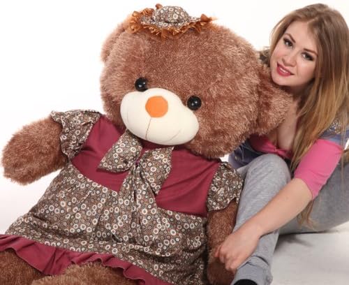 HDYCBlansdi-55"-Giant Huggable and Adorable Smile with wearing grey hat and skirt Soft stuffed Plush Teddy Bear Light brown