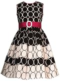 Rare Editions - Rare Too Girls 7-16 BLACK WHITE FUCHSIA-PINK TRIM CIRCLE PRINT Special Occasion Wedding Flower Girl Party Dress