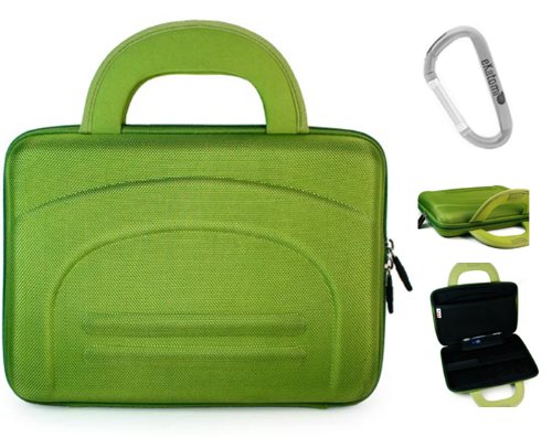 Green Laptop Hard Case for 10 inch Acer Iconia Tab A500-10S16u, A500-10S32u, W500-BZ467 Tablet + A Carabiner Hook.