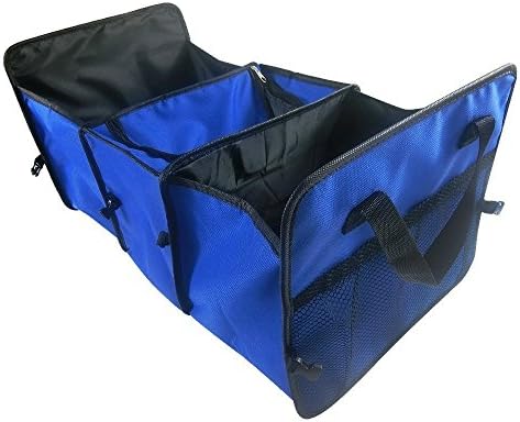 All Roll Oxford Fabric Vehicle-mounted Containing Box, 3-Compartment Collapsible Car Trunk Organizer, Auto Storage Packing Carton , Blue Color