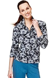 Funnel Neck Floral Fleece Jacket