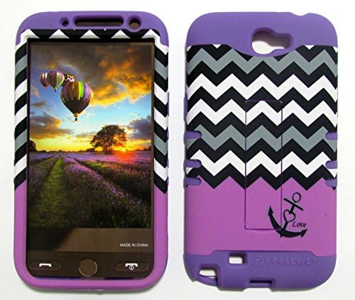 SAMSUNG GALAXY NOTE 2 CASE LOVE ANCHOR CHEVRON BLACK WHITE PURPLE LP-TE702 HEAVY DUTY HIGH IMPACT HYBRID COVER LIGHT PURPLE SILICONE SKIN I317
