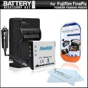 Battery And Charger Kit For Fujifilm FinePix F660EXR, XF1, F750EXR, F550EXR, F500EXR, F80EXR, F600EXR, F505, F800EXR Digital Camera Includes Replacement (1100Mah) NP-50 Battery + AC/DC Rapid Travel Charger + LCD Screen Protectors + More