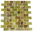 1x2 BRICK GREEN ONYX Polished Mosaic Tile Meshed on 12x12 sheets