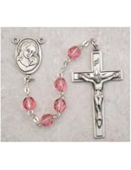 Solid .925 Sterling Silver 6mm Pink Crystal Rosary Rosaries Sterling Crucifix Cross & Center Medal Pendant Necklace