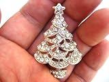 Clear Crystal Rhinestone Silver Tone Holiday Christmas Tree Sparkle Pin Brooch
