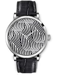 SPRAWL Aanalog Fashion Series Silver Ladies Watches of Genuine Black Leather Strap,Unique Wrist Watch for Women Girls Designed with Black and white stripes