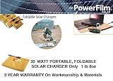 30 WATT PORTABLE, FOLDABLE, SOLAR CHARGER, Amorphous Solar Cells, PowerFilm, Thin Film Technologies