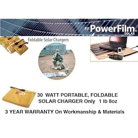 30 WATT PORTABLE, FOLDABLE, SOLAR CHARGER, Amorphous Solar Cells, PowerFilm, Thin Film Technologies