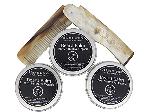 3 Beard Balm Kit Natural Organic Conditioning Oils. Moustache Horn Folding Comb