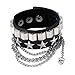 PiercingJ Mens Black Genuine Leather Wide Cuff Bracelet Gothic Metal Spike Studded Link Chain Unisex Punk Rock Adjustable Wristband