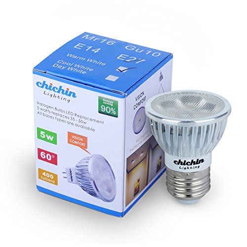 ChiChinLighting® 1-Pack E26 E27 Par16 5W LED Spotlight Bulb LED Reflector Bulb Light 400lm Cool White 6000K 60 Degree Lighting Beam Angle Frosted Style Lense