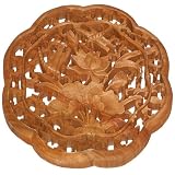 EXP Hand-carved 16" Camphor Wood " Dragonfly and Lotus " Wall Hanging