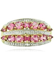 10k Yellow Gold Multi Shaped Pink Tourmaline and Diamond Gemstone Ring, Birthstone of October