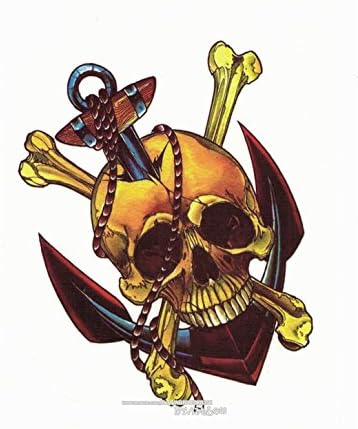 BTArtbox Big Pattern Style 6 inch X 8 inch Skull&amp;Anchor Body Art Stickers High Quality Removable Easy to Use Waterproof Long Duration Flash Personalized Temporary Tattoo - One Sheet(#13)