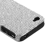 iPhone 4S Diamond Cover Case Silver Rhinestone Black Silicon Screen Protector Included 4S/4 Verizon/AT&T/Sprint -Mybat Retail Packaging