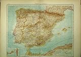 GERMAN MAP SPAIN BALEARICS PORTUGAL GIBRALTAR PRINT