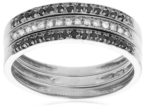 10k White Gold Black and White Diamond Stacker Ring
