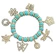Gold Plated Turquoise Stone Spring Charms Stretch Bracelet