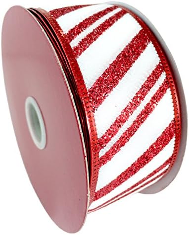 Red and White Candy Cane Striped Ribbon 10 Yards Wired (1.5 Inch)