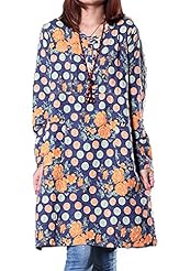 Cotton/Linen Floral Print Polka Dot Print Long Sleeves  Dress