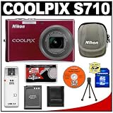 Nikon Coolpix S710 14.5-Megapixel Digital Camera (Deep Red) with Optical VR Image Stabilization + 8GB Memory Card + EN-EL12 Battery + Carrying Case + Accessory Kit