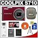Nikon Coolpix S710 14.5-Megapixel Digital Camera (Deep Red) with Optical VR Image Stabilization + 8GB Memory Card + EN-EL12 Battery + Carrying Case + Accessory Kit
