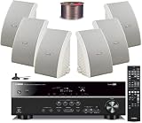 Yamaha 3D-Ready 5.1-Channel 500 Watts Digital Home Theater Audio Video Receiver with 4K pass-through, HD Audio Decoding, CINEMA DSP, Adaptive Dynamic Range Control, 40-Station Preset Tuning, Sleep Timer, Compressed Music Enhancer & USB Digital Port to Control, Charge & Play Your iPod, iPhone or Memory Drive + Yamaha All Weather Outdoor Wall Mountable Natural Sound 120 watt 2-way Acoustic Suspension Speakers (Set of 6) White + 100ft 16 Gauge Speaker Wire – Also Designed for Bookshelf Use